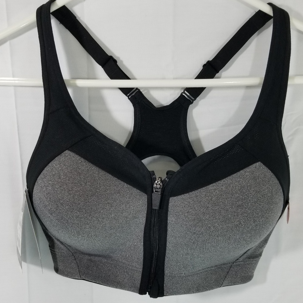 NWT Champion Zip Up Sports Bra gray and black 34C